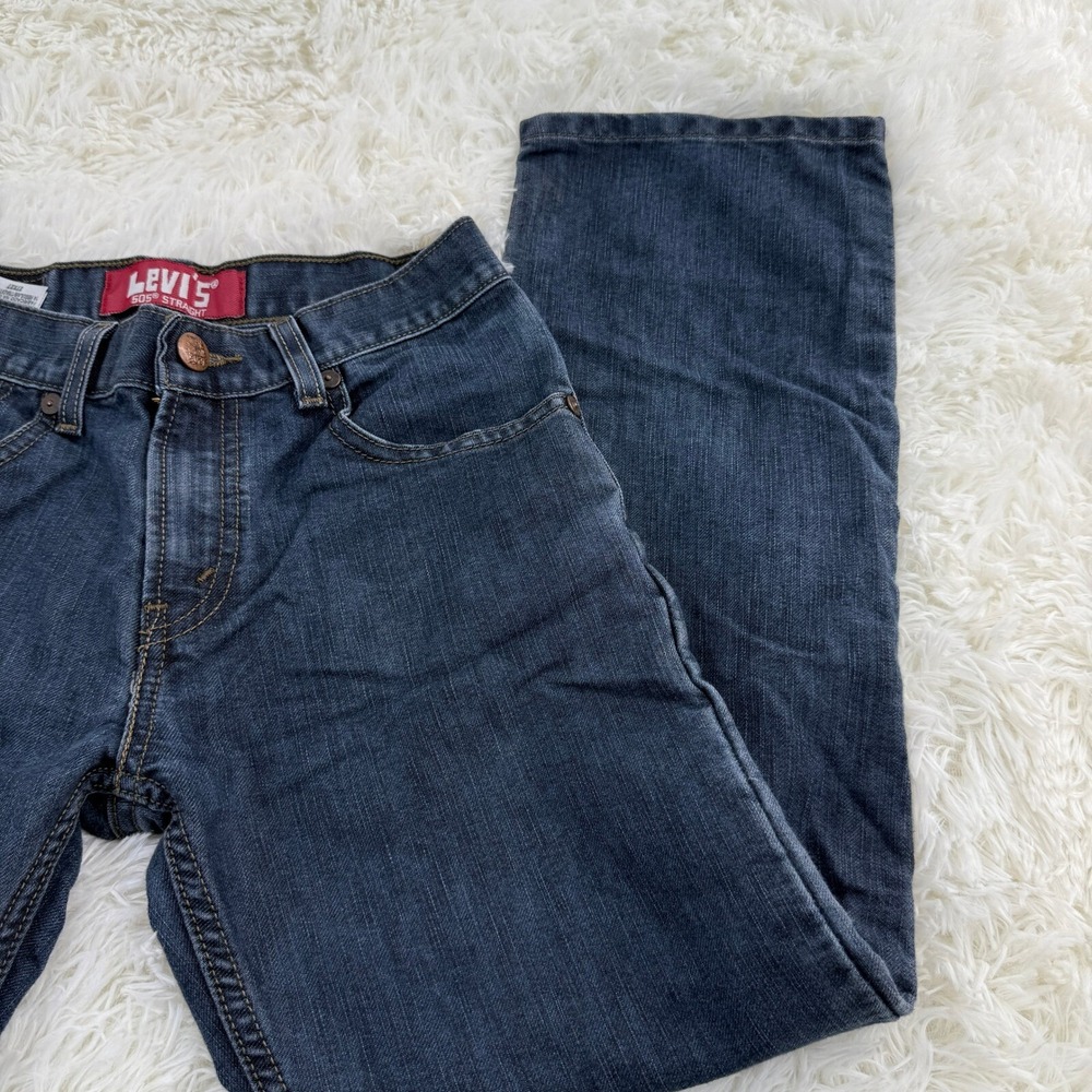 Levi's 505 Straight Leg Dark Wash Denim Jeans Boy's Size 14 Waist 27‎ Regular